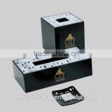 handmade black engraving custom acrylic tissue box,acrylic napkin holder,acrylic hotel amenities with gold logo