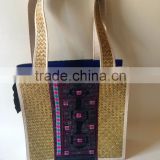 Natural seagrass plant beach bag with brocade made in Vietnam