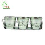 3 Set Tin Pot Tray Garden Porch Windowsill Metal Plant Pot thumbnail-3
