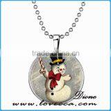 Vintage Custom Necklace Merry Christmas Glass Cabochon Memories Art Photo With Snowman Pendant Necklace thumbnail-2
