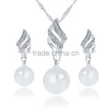 Top selling necklace crystal earring alloy silver pearl 3pcs set jewelry designs