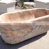 Half Hand Carved Free Standing Marble Stone Bathtub thumbnail-2