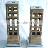 Mirror polished Candle Holder square pillar style made in cast Aluminium with Terracotta finish