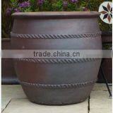 Large Dark Clay Planter With Rings. Set of 3. thumbnail-2
