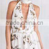 New in Style Wrap Choker Neck Woman Playsuit Floral Print Sexy Summer Romper thumbnail-2