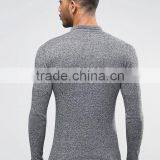 2016 New Design OEM Custom Long Sleeve Button Placket Men's 100% Cotton Knit 200g Casual Tight Skinny Slim Fit Grey Polo Shirt thumbnail-2