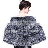 CX-B-74A Knitted Rex Rabbit Fur Wholesale Korean Fashion Fur Cape/Fur Shawl thumbnail-2