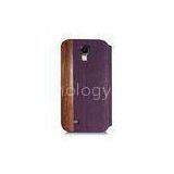 Natural Dark Wood Samsung Galaxy S4 Folio Case Purple Leather Cell Phone Covers