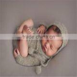 Hooded Newborn Sleeve Romper Knit Mohair Baby Overall Crochet Mohair Bonnet Photography Props
