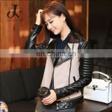 Women Contrast Color Genuine Sheepskin Leather Jacket Girls Short Coat