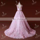 Stylish Sleeveless Flowers Lace Appliqued Beaded Low-Cut Back Ball Gown Pink Patterns Of Lace Evening Dresses In Istanbul 2016 thumbnail-5