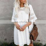 Туники-каверки 2019 года. Белая хлопковая туника-мини платье для пляжа. Летняя женская пляжная одежда. Сексуальная туника с V-образным вырезом и пуговицами спереди, предназначенная как купальник-каверка thumbnail-2