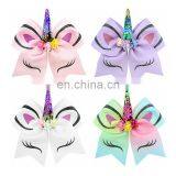 7inch Girl Unicorn Hair Bow Kids Handmade Rainbow Sequin Boutique Hairbands 12styles thumbnail-4