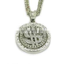 Hip Hop Men Gold Silver Color Necklace Ice Out Crystal Miami Rotatable Dollar Sign Rock Pendant Bling Rapper Jewelry For Men thumbnail-2