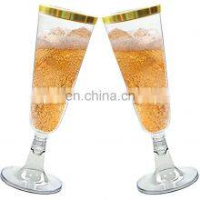 Clear Plastic Cups With Rose Gold Rimmed Disposable Wedding Party Plastic Champagne Flutes