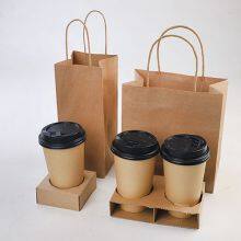 Coffee Cup Tray Twisted Handle Paper Bags With Cup Tray Inside for Takeaway Food thumbnail-1