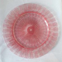 Wholesale Clear Palm Leaf Dinner Charger Plate Wedding Decoration With Pink Colored Lines