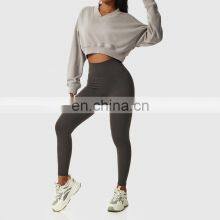 Oversized V Neck Yoga Fitness Sweatshirt Woman Custom Long Sleeves Sport Tank Tops thumbnail-3