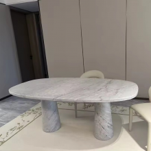 Modern Luxury Fashionable Design Style Carrara White Marble Stone Dining Table for Villa Apartment Hotel Dininig Room Furniture thumbnail-1