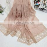 Wholesale Embroidery Lace Brim Women Ladies Plain Cotton Linen Scarf Shawl