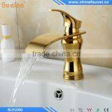 Wholesale And Retail Luxury Elegent Golden Basin Sink Faucet Single Lever Waterfall Basin Mixer Taps thumbnail-6