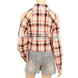 Cold Shoulder Women Plaid Shirt Long Sleeve Fashion Blouses 2015 thumbnail-4