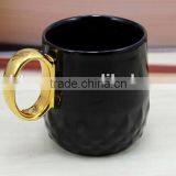Creative Clasic Black and White Lovers 12 oz Carving Porcelain Coffee Mug With Golden Ring Circle Handle thumbnail-3