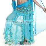 Chiffon sequin sexy long belly dance skirt,chiffon blue belly dance skirts (QC0937)