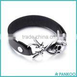 Wholesale Leather Link Titanium Silver 316l Stainless Steel Skull Charm Men Viking Bracelet thumbnail-2