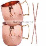 MOSCOW MULE MUGS With Straw/ Copper Mug With Copper Straw/ SOLID COPPER MUGS MANUFACTURER INDIA thumbnail-3