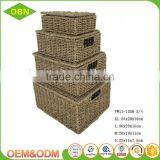 Set 4 Rectangular Straw Basket Seagrass Storage Basket With Lid thumbnail-3