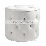 JR-03 Modern Contemporary White Color Genuine Leather Crystal Tufted Leisure Neoclassic Stools Ottoman Chair thumbnail-1