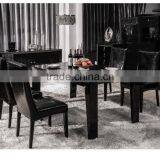 Black Solid Wood Leather Dining Table for Home Hotel thumbnail-1