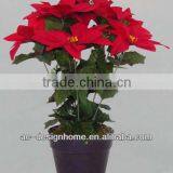 RED ARTIFICIAL VELVET POINSETTIA FLOWER BUSH X 9 W/9 PCS POINSETTIA FLOWER HEAD ON PLASTIC PLANTER thumbnail-1