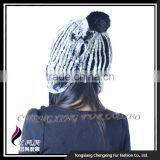 CX-C-116H Hand Knitted Beanie With Fur Ball Stock Rex Rabbit Fur Ladies Hats thumbnail-4