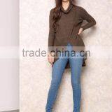 MGOO Handmade Sweaters For Girl Brown Asymmetric High Neck Overlay Tops Long Sleeves Fashion Winter Tops thumbnail-2