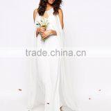 New Arrival Bridal Jumpsuit With Detachable Cape Deep V Neck Maxi Dress White Elegant Slip Dress thumbnail-5