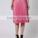 Hot Sale Shinning Petite Satin Pleat Midi Skirt Summer Skirt Ladies Plain Pink Zip Up Skirt thumbnail-5