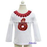 Polka Dots Collar Bling Red Number 1 2 3 4 5 6 White Long Sleeves Top thumbnail-6