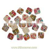 Wood Painting Sewing Buttons Scrapbooking Square 2 Holes Mixed Flower Pattern 15mm x 15mm,200PCs,Bulk thumbnail-1