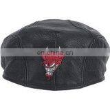 HMB-903C LEATHER DEVIL EMBROIDERY GOLF CAP BLACK NEWS BOY HATS