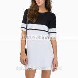 3866 Summer Dress Femininas Vestidos 2015 Spring 2 Color Patchwork Short Sleeve Plus Size Zip Loose Casual Chiffon Women Dress