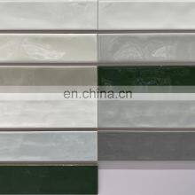 75x300 Wavy Edge Ceramic Glossy Shinny Surface Tan Color Glazed Kitchen Bathroom Subway Ceramic Wall Tile OP061YE