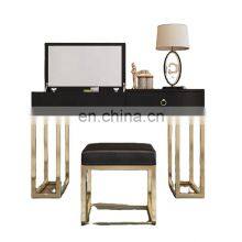 Contemporary Luxury Stainless Steel Clamshell Mirrored Vanity Dressing Table With Cabinet