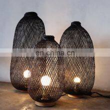 Hot Sale High Black Bamboo Bamboo Floor Lamp Wicker Lampshade With Wooden Base Many Sizes Vietnam Manufacturer thumbnail-3