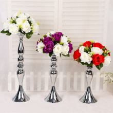 Luxury Silver Metal Flower Vase Set Candles Holder for Table Wedding Dinning and Party