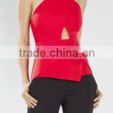 2015 China Manufacturer Customized Fashion Ladies Red Sleeveless Peplum Tops thumbnail-1