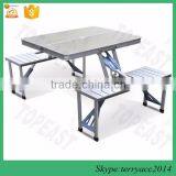 Collapsible Folding High Impact Aluminum Camping Picnic Table With Comfortable Chairs Built-in thumbnail-1