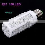 E27 Base 7W 110V 108 LED Corn LED Bulbs & Tubes White Spotlight Bulb With Lighting Angle of 360degree Lampada
