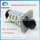 Rotary switch YMZ12-20/4 changeover cam combination switch 4 poles 8 positions 14 terminals 20A Ui 690V sliver point contacts